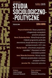 Studia Socjologiczno-Polityczne 2015/1 (03). Seria nowa. Wybory w Europie i wybory w czasach kryzysu gospodarczego – PDF